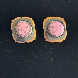 Vintage Pink and Bronze-Tone Clip-On Earrings